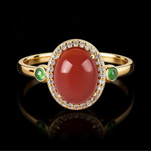 แหวนเงินแท้ S925 ประดับด้วยหินแจสเปอร์สีแดงธรรมชาติสำหรับผู้หญิง ขายส่งจากโรงงานโดยตรง จับคู่กับหน้าแหวนรูปไข่หยก - Product Image 3