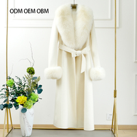 Manteau en cachemire et laine pour femme, fourrure de renard blanc, double face, hiver chaud, grande taille, col amovible, luxe, fourrure naturelle