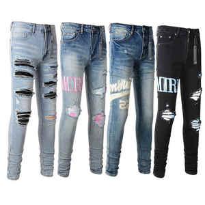 2025 Melhor Venda Amirys Calças Masculinas Motociclista Jeans Bordado Algodão Moda Tendência Homens Calças Finas Unisex Casual Jeans - Product Image 3