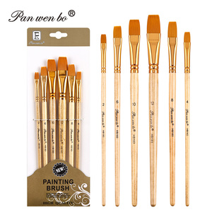 Juego de pinceles de arte profesional Panwenbo, 6 uds., pinceles de pintura personalizados acrílicos de pelo de nailon con mango de madera de pico plano - Product Image 1