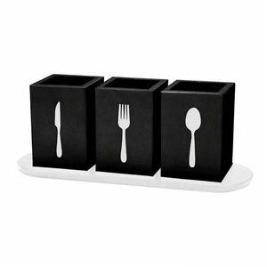 Caja organizadora de cubiertos con 3 compartimentos, caja de almacenamiento rectangular de tipo vertical para cocina, comedor, soporte para utensilios, fácil de limpiar - Product Image 1