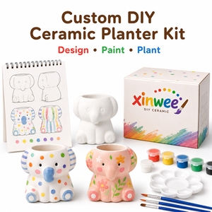 Cadeau pour la fête des mères, kit de pot de fleurs en céramique à faire soi-même, kit de peinture artisanale mère-enfant, pot de fleurs fait main pour la maison, décoration de bureau, décoration de jardin - Product Image 1