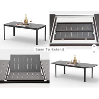 Table de jardin extensible moderne en aluminium avec plateau à lattes, résistante à la rouille, pour terrasse et balcon