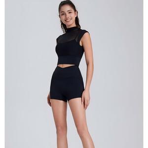 Women's Mesh <b>Mock</b> <b>Neck</b> 2 in 1 Yoga <b>Top</b> Built-in Bra Crop <b>Top</b> High Stretch Workout Activewear Breathable Pilates Shirt OEM ODM - Product Image 3