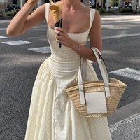Robe midi élégante à col carré et épaules dénudées, coupe trapèze, en tissu tissé, imprimé numérique, pour femme, idéale pour les soirées, les rendez-vous galants et les vacances d'automne