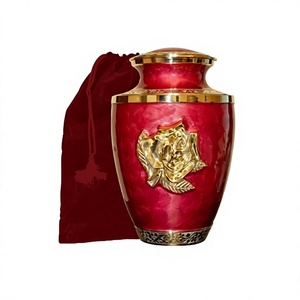Urnes funéraires américaines en aluminium émaillé rouge LU avec emblème de rose dorée pour la commémoration des adultes - Product Image 1