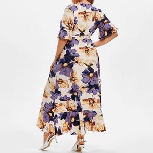 Abito Casual Bohemien da Donna <span class=keywords><strong>Taglie</strong></span> <span class=keywords><strong>Forti</strong></span> con Stampa Irregolare, Vestito a Coda di Pesce a Maniche Corte con Ampia Gonna e Cintura - Product Image 5