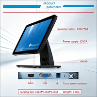 Moniteur d'affichage LCD 15 pouces avec écran tactile, caisse enregistreuse, support POS, restaurant, VGA, HD, USB, écran tactile LED