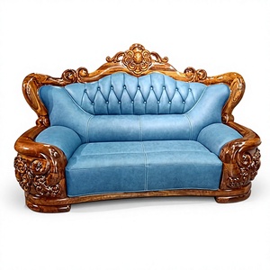 Sofá de Lujo de 2 Plazas, Muebles de Madera de Ébano, Sofá de Cuero Genuino, Muebles de Sala de Estar, Sofás Seccionales y Loveseats - Product Image 1