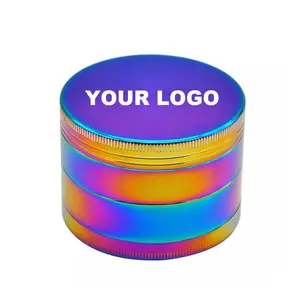 JUJI toptan lüks özel LOGO Dazzle öğütücüler 40mm 50mm 55mm 63mm 75mm 4 parça çinko alaşım Metal kuru baharat ot değirmeni