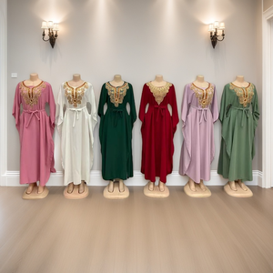 Vestido informal de mujer musulmana bordado con hilo dorado suelto de talla grande al por mayor - Product Image 2