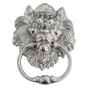 Battant de porte en forme de tête de lion de style chinois, en alliage de zinc, finition chromée, pour poignées de porte - Product Image 1