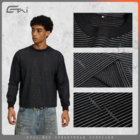Veste à col rond ample en coton/polyester 300g de poids lourd à rayures courtes imitation vintage pour homme Dreaming Lion