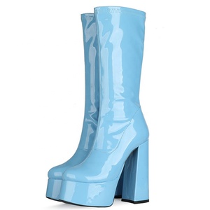 Pure Color 14.5 High Heels Dignity Outdoor Young Women Fashion Open Round Toe Chunky Heels Zipper Decorate Shoes - Product Image 1