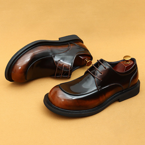 Zapatos Derby de Corte Ancho para Hombre, Diseño de Punta Ancha, Cuero Vacuno Genuino con Acabado Brillante, Estilo Británico, Zapatos de Vestir para Negocios - Product Image 5