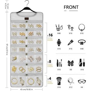 Hanging Jewelry <b>Organizer</b> Canvas Double Sided Rotating <b>Hanger</b> With Zippered Pockets For Earring Necklace <b>Storage</b> - Product Image 2