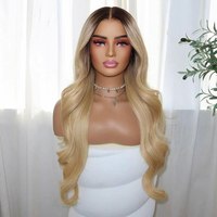 Perruque Longue Ondulée Blond Miel Racine Foncée 13x4 Lace Front 100% Cheveux Humains Brésiliens Sans Colle Pré-Plumée pour Femme