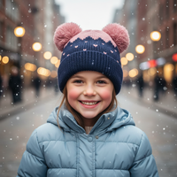 Bonnet d'hiver unisexe en acrylique tricoté polaire pour enfants, avec pompon, bicolore, à rayures, motif fruit, logo personnalisé, broderie 3D, lettres, pour tout-petits