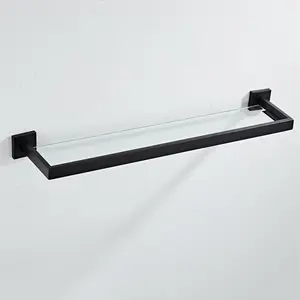 Estante de almacenamiento negro para baño de acero inoxidable 304, tocador de vidrio de una sola capa, colgante para baño, venta directa de fábrica