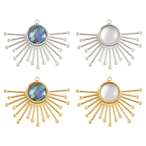 Pendentif soleil en acier inoxydable avec incrustation de coquillage naturel, breloque de collier bohème rayonnante pour la fabrication de bijoux DIY - Product Image 2