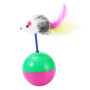 Cat-Themed Roly-Poly Mouse Toy With Feather Design For Interactive Play - Product Image 2