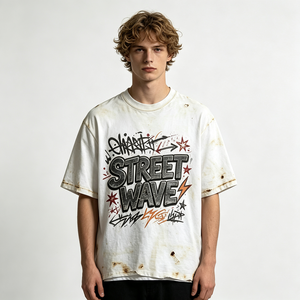 T-shirt Streetwear Dirty Spray con Stampa <span class=keywords><strong>Testo</strong></span> Graffiti, Base Bianca, Dettagli Effetto Usurato per Brand di Moda Audaci, Acquisto all'Ingrosso - Product Image 3