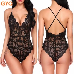 Lencería sexy transparente con encaje floral, sin espalda, con efecto moldeador, escote en V profundo, para mujer - Product Image 1