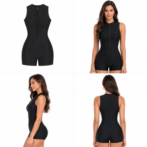Front Zipper One Piece <strong>Swimsuit</strong> <strong>Boyleg</strong> Shorts Full Coverage Slim Fit Active Swimwear <strong>Ladies</strong> OEM ODM Private Label - Product Image 5