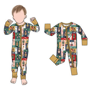 Personalizado <span class=keywords><strong>de</strong></span> moda Niño Navidad elementos impresos con pies <span class=keywords><strong>de</strong></span> bambú <span class=keywords><strong>de</strong></span> invierno infantil mono bebé dormir traje - Product Image 4
