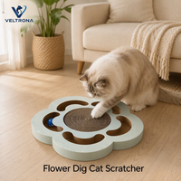 Planche à gratter pour chat en forme de fleur, jouet interactif d'intérieur en carton enroulé avec circuit de balles, vente en gros