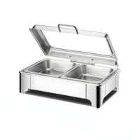 Plat de service professionnel en acier inoxydable de 9 L, chauffé à l'alcool, facile à nettoyer, avec contrôle de température 85-100°C pour buffets et événements