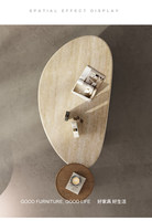 Table basse ovale en travertin Wabi Sabi avec tiroir de rangement, base en bois massif, table centrale moderne minimaliste pour salon
