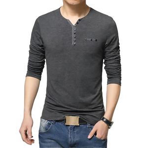 T-shirt manches longues homme, décontracté et Slim, en coton, à col hp, couleur unie, automne - Product Image 1
