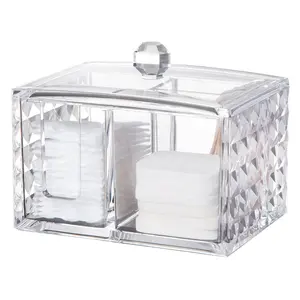 Clear Acrylic Jewelry and Cosmetic Storage Box Cotton Pads Organizer