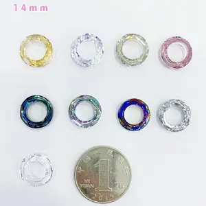 Wholesale 14mm Angel Cosmic Ring Colorful Hoops Glass Crystal Magic Round Hollow Pendant For Wedding Dress Nail Accessories
