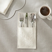 Pochette à couverts en lin brodée sur mesure, style campagnard, lavable, pour mariage, décoration de table de restaurant, broderie de feuilles, porte-couverts