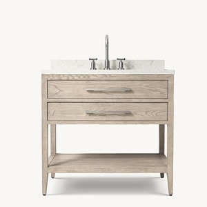 <span class=keywords><strong>Mobile</strong></span> <span class=keywords><strong>Bagno</strong></span> Minimalista AH in Rovere Bianco con Lavabo Singolo, Top in Marmo, Accessori Dorati, 2 Cassetti, Ripiano e Gambe Affusolate - Product Image 2