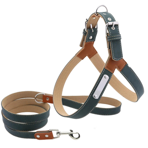 PUPE Elegant Soft Luxury Solid Pattern Adjustable Harness Leash Set Synthetic Leather Vest Style Dog <b>Chest</b> Harness Pet Leash - Product Image 3