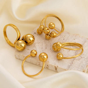 Retro Spherical <b>Ring</b> Stainless Steel 18K Gold Plated Geometric Shape Unisex Jewelry Gift - Product Image 1
