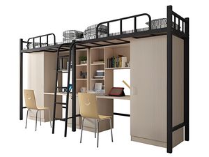 เตียงเหล็กแบบรวมพร้อมโต๊ะด้านล่างสำหรับโรงเรียนหรืออพาร์ตเมนต์สำหรับพนักงานระดับสูง โครงโลหะสไตล์ร่วมสมัยสำหรับห้องนอน - Product Image 1