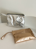 Pochette de maquillage en cuir pour femmes couleur métallique or cosmétique voyage casual luxe paillettes sac de maquillage