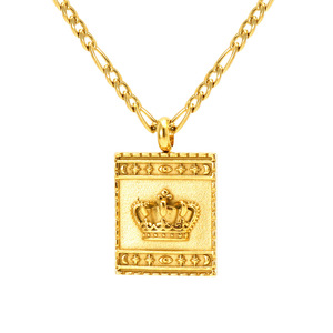 Zogxin Stainless Steel Pendant Necklace Heart Crown Design Figaro Chain For Men And Women - Product Image 5