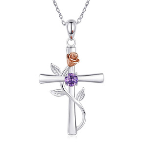 Collier avec pendentif fleur de rose pour femmes, bijoux de mode de style nature romantique - Product Image 3