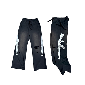Pantalon cargo rétro AK réfléchissant délavé à fentes, coupe ample et large, pour <span class=keywords><strong>homme</strong></span> et femme - Product Image 2
