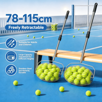 Recogedor de Pelotas de Tenis EFON EF38 con Capacidad para 40 Pelotas, Sin Necesidad de Doblarse, Recogedor Rápido con Rodillo, Acero Inoxidable, para Entrenamiento en Cancha