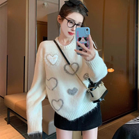 Pull pour femme à col rond et à manches longues, avec impression en forme de cœur personnalisée pour filles