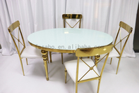 Ensemble de table et de chaises de banquet de mariage en verre transparent rond en acier inoxydable de luxe pour hôtel et événements