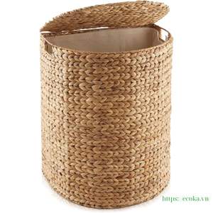 ตะกร้าผ้า Ecoka ทำจากผักตบชวา พร้อมฝาปิด ดีไซน์ทันสมัย ทรงครึ่งวงกลม พร้อมซับในผ้าฝ้าย สำหรับบ้านและรีสอร์ทสมัยใหม่ - Product Image 6