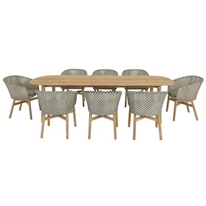 Patio Sang Trọng 9 Mảnh Gỗ Tếch Wicker Ăn Bộ Đồ Nội Thất Ngoài Trời Vườn Mây Nhôm Bảng Và 8 Chỗ Ngồi Ghế - Product Image 1