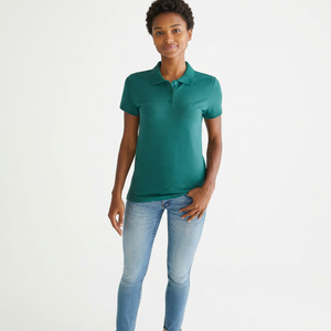 Camiseta Polo de Algodón Verde para Mujer, Manga Corta, Color Sólido, Estilo Casual, Corte Regular - Product Image 1